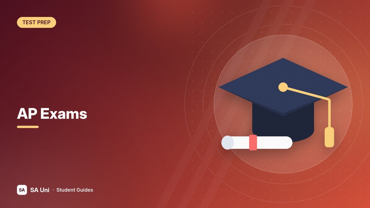 Illustration of a graduation cap and diploma for the SA Uni guide: AP Exams
