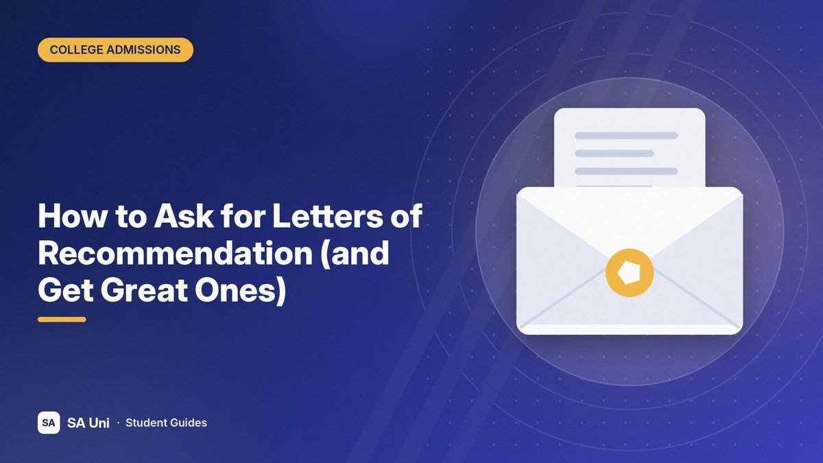 Illustration of an envelope holding a sealed recommendation letter for the SA Uni guide: How to Ask for Letters of Recommendation (and Get Great Ones)