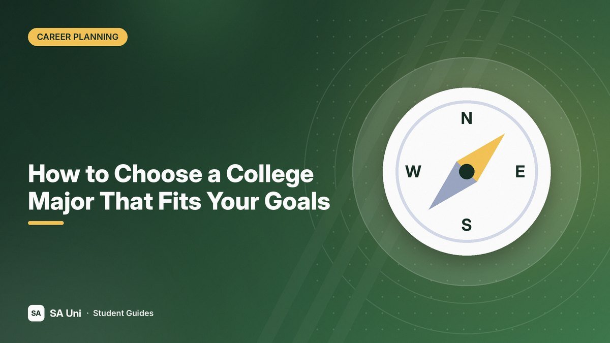 Illustration of a compass pointing the way forward for the SA Uni guide: How to Choose a College Major That Fits Your Goals