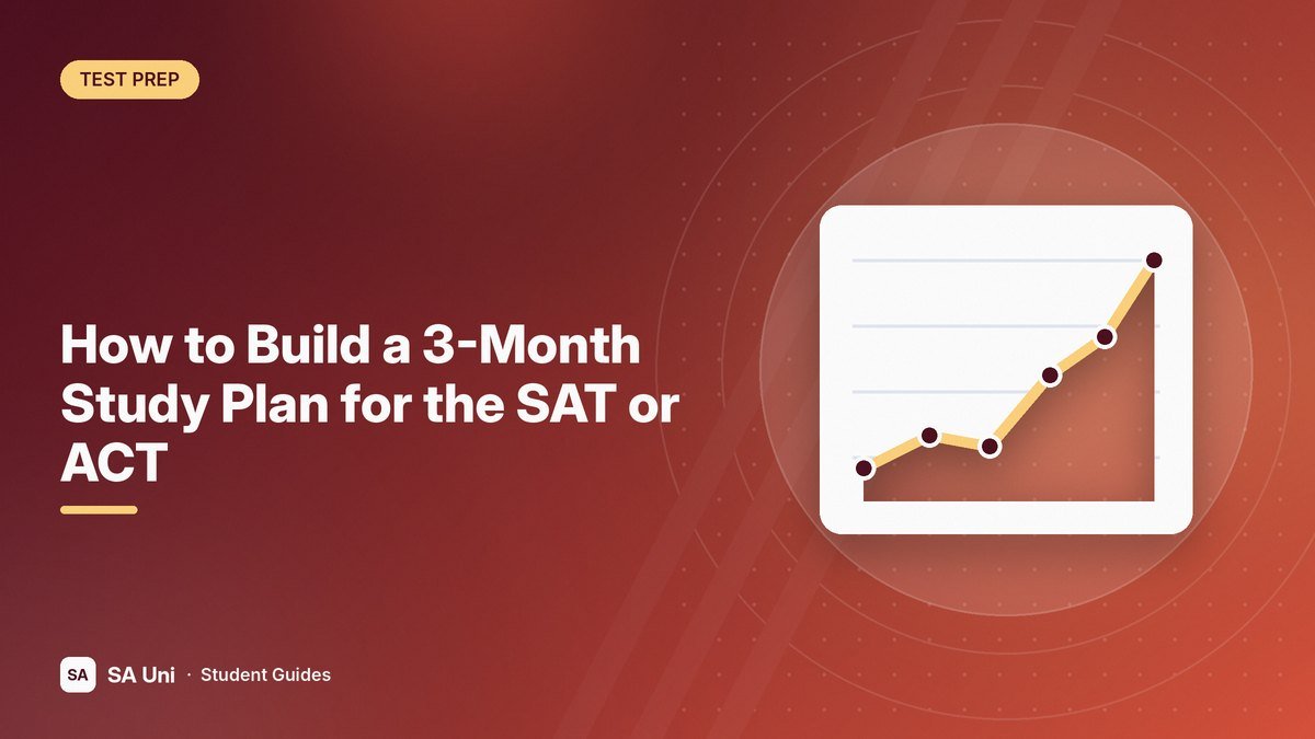Illustration of a line chart showing test scores improving over time for the SA Uni guide: How to Build a 3-Month Study Plan for the SAT or ACT