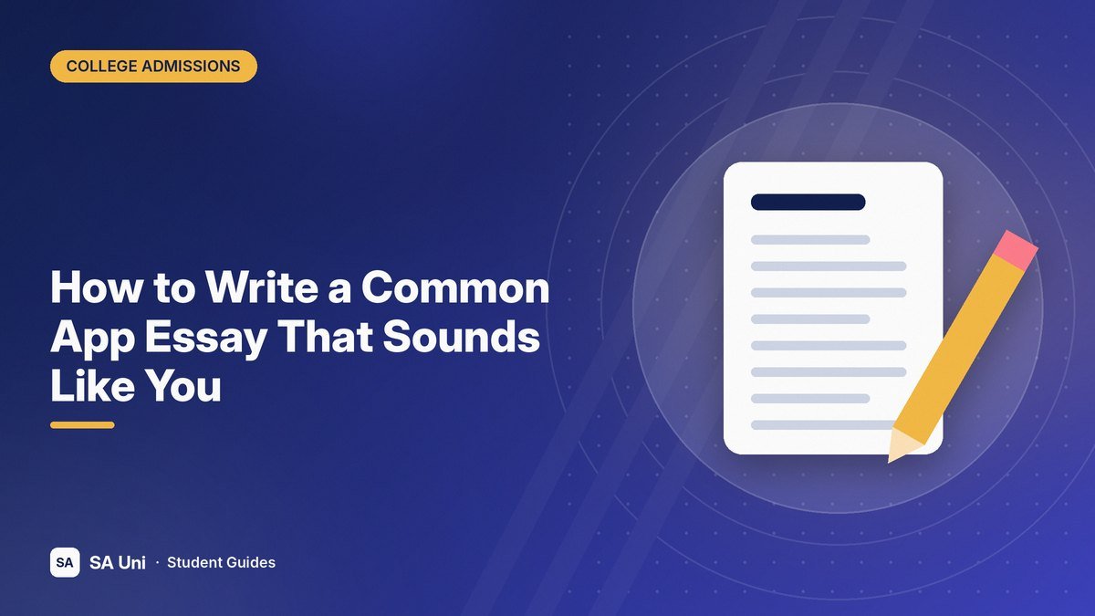 Illustration of an essay page with a pencil for the SA Uni guide: How to Write a Common App Essay That Sounds Like You